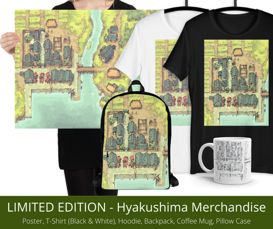 Hyakushima Town Map on t-shirts, hoodies, backpack, coffee mug, poster and pillowcase