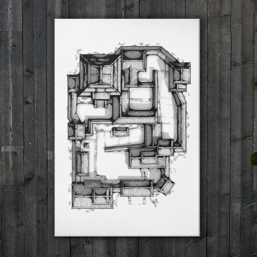 Samurai Castle Map Canvas Wall Art